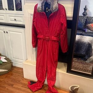 Red Skea Ski Jumpsuit with removable Fur Collar